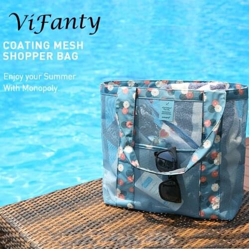 Mesh Beach Bag, Summer Tote Zipper Bags for Beach Pool Picnic Gym - Flowers Simple Design for Women