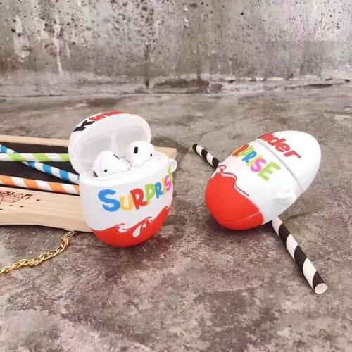 Cute Funny Eggs Earphone Case For Apple AirPods Wireless Bluetooth Kinder Surprise Box 3D Silicone Headset Box cover Accessories