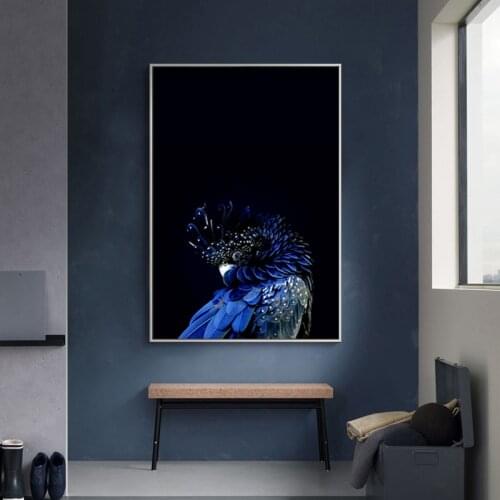 Modern Nice Blue Cockatoo Poster Birds Canvas Paintings Interior Wall Art Pictures Prints for Aisle Living Room Home Decor