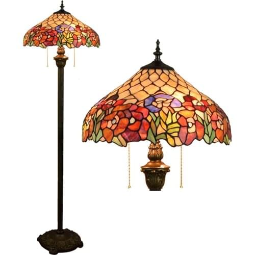 16inch Tiffany Flesh Country Flowers Stained Glass floor lamp E27 110-240V for Home Parlor Dining bed Room