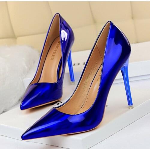 Bigtree High Heels Patent Leather Women Pumps Sexy Wedding Shoes Extreme High Heels Women Shoes Silver Stiletto 1829-2