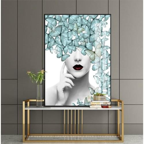 Creative Art Sexy Girl Women Flowers butterfly Nordic Wall Art Canvas Painting Hotel Apartment Decoration Prints Poster Pictures