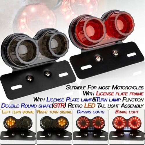 Universal Motorcycle LED Signal Lights Twin Dual Motorbike Taillight Rear Lamp LED Integrated Tail Light Twin Light License Plat