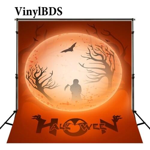VinylBDS Halloween Backgrounds Red Moon Sky Bat Tree Backdrop Festival Grim Reaper Background For Photos