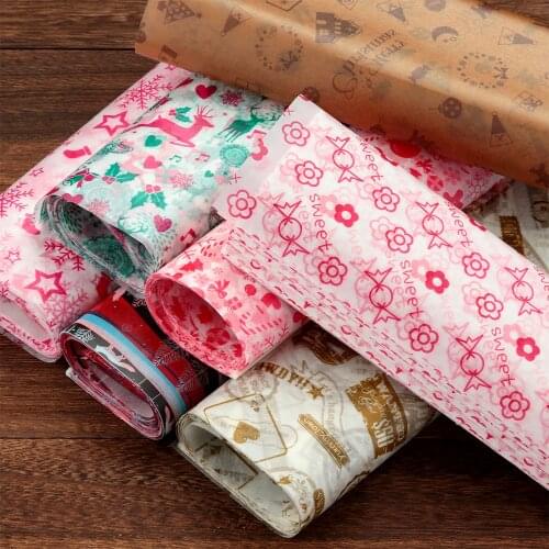 50PCS/Set Merry Christmas Food Packing Elk Wax Paper Waterproof Cake Macaron Greaseproof Sheet Wrap Cake Wrapping Paper