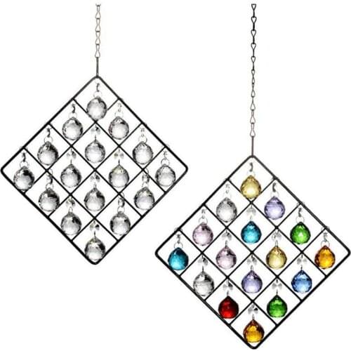 Camal 1set 24" Tall Square Black Hanger Frame w/ 30mm Crystal Ball Pendant Prisms Chandelier Wedding Home Decoration Centerpiece