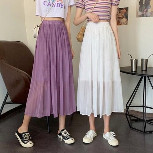 Womens Skirt Vintage Clothes Long Skirts White Harajuku Summer High Waist Streetwear 2021 Fashion flowy Spring Elastic Chiffon