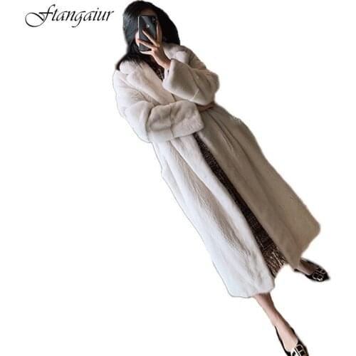Fang Tai Fur 2019 Winter Import Velvet Mink Fur Coat Turn-Down Collar Natural Mink Fur Coats Womens X-Long Real Mink Fur Coats