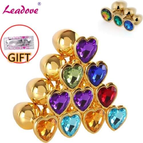 Gold Anal Plug Heart Round Stainless Steel Crystal Anal Plug Butt Plug Stimulator Sex Toys Prostate Massager Dildo for Women Men