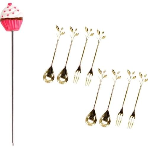 1 Pcs Cake Probe Bread Baking Tool Baking Pancake for Muffin Muffin & 1 Set Tableware Gold Leaf Coffee Spoon Fork