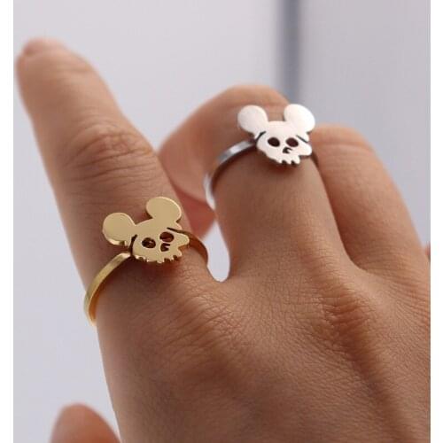 10pcs/lot Adjustable Mouse Rings Animal Bijoux Bague Stainless Steel Ring For Women Baby Girl Kpop Jewelry Gold Anillos Mujer