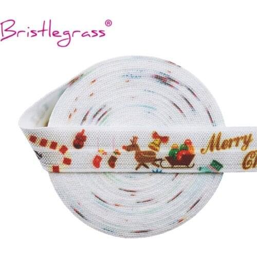BRISTLEGRASS 100 Yard by Roll 5/8" 15mm Christmas Elk Sled Print FOE Fold Over Elastics Spandex Satin Band Hair Tie Dress Sewing