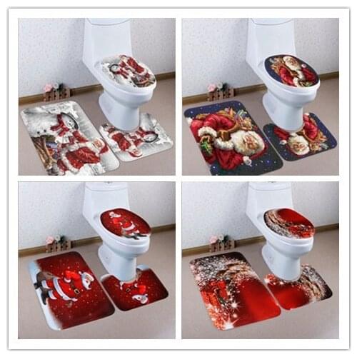 3PCS / Set Christmas Toilet Seat & Cover Santa Claus Bathroom Mat Xmas Decor New