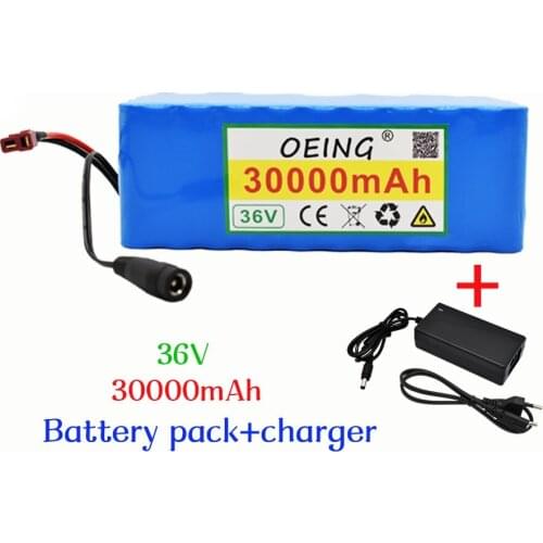 36V 10S4P 30Ah 500W high capacity 42V 18650 lithium battery pack 30000mAh electric bicycle scooter with BMS XT60 Plug + charger