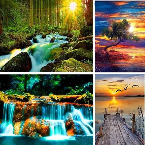 DIY 5D Diamond Painting Cross Stitch kits Full Diamond Embroidery Creek Mosaic Pasted Painting Forest view Portrait wedding