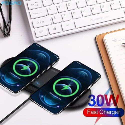 30W Fast Qi Wireless Charger for iPhone 12 11 XS XR X 8 Airpods Pro Dual 15W 2 in 1 Wireless Charging Pad for Samsuang S20 S21