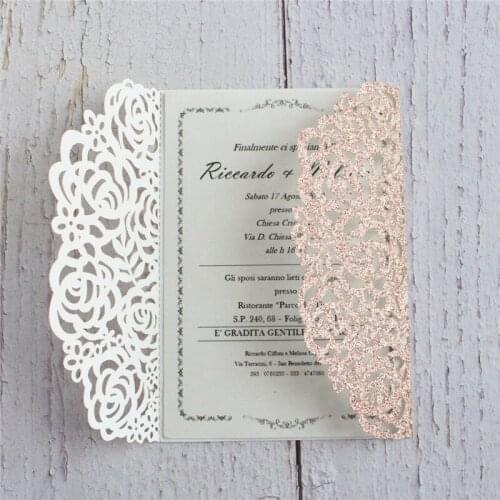 Glitter rose invitation card hollow laser cut invites personalized design event party decoration
