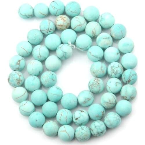 2020 Natural Stone Beads Matte Blue Turquoises Round Beads for Necklace Jewelry Making Pick 4 6 8 10 12 14 Mm 15.5 Inches