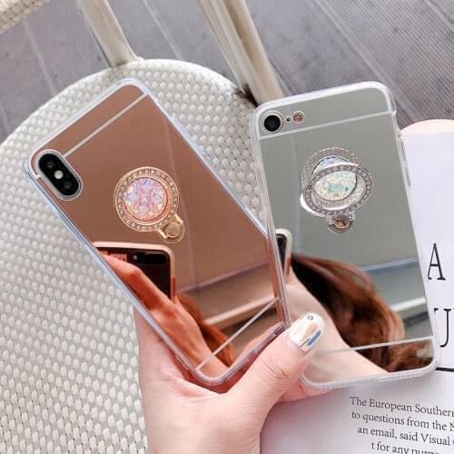 Luxury Diamond ring Stand Gold Mirror Phone Case For Xiaomi Redmi Note 4 4x 5 5A 6A Note 2 Mi 8 Lite 6X 5X A1 A2 Soft TPU Cover