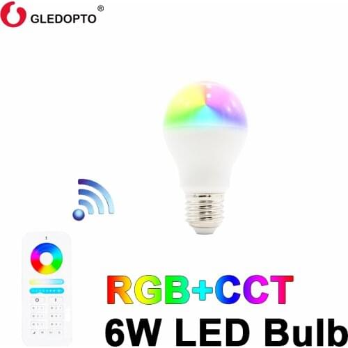 GLEDOPTO LED 2.4GHz wireless 6W RGB+CCT led bulb 6-zone remote control e26e27 AC96-265V WW/CW bulb dimmable led smart bulb rgbw