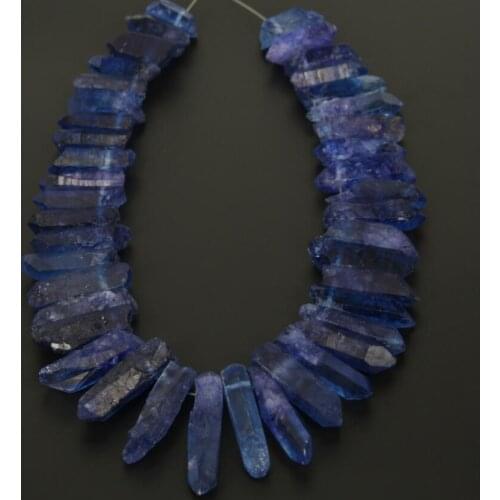 Rough Lapis Blue color Quartz Crystal Top Drilled Tusk Spike Beads Necklace strand,Natural Crystals Stones Stick Points Jewery