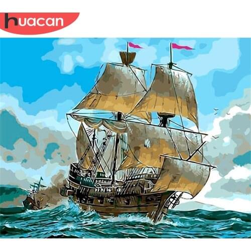 HUACAN Paint By Number Sea Scenery Drawing On Canvas HandPainted Painting Art Gift Pictures By Number Sailboat Kits Home Decor