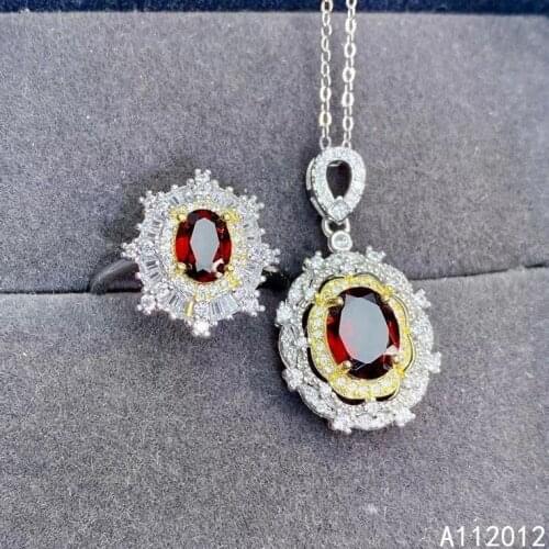 KJJEAXCMY fine jewelry natural garnet 925 sterling silver luxury girl new pendant necklace ring suit support test hot selling