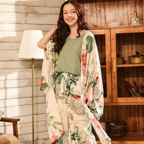4PCS Cotton Silk Sleepwear Lady Pajamas Suit Nighty&Robe Set Sexy Intimate Casual Bridal Wedding Gift Homewear Nightgown