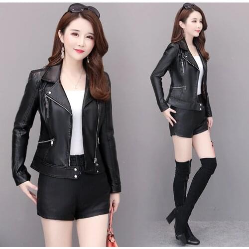New Autumn Women Pu Leather Jacket Girl Zipper Short Coat Female Black Punk Bomber Faux Leather Outwear Blazer lady spring tops