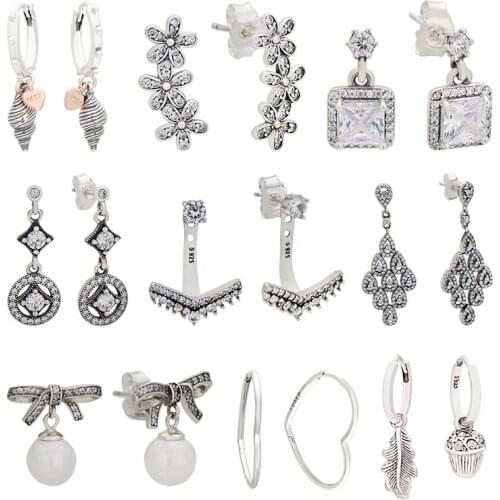 Lomeo 925 silver diamond-studded water droplets playful love bow pearl conch earrings romantic gifts for couples