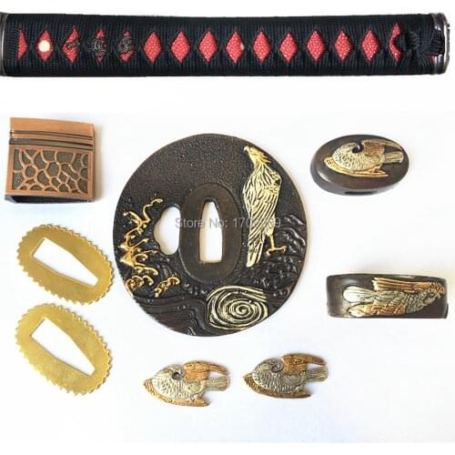 Nice Eagle Theme Sword Fittings Brass Hand Guard for Katana/Wakizashi/Tanto Set Tsuba+Menuki+Fuchi+Kashira+Handle+Habaki+Seppa