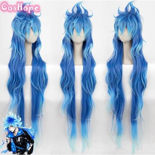 Idia Shroud Cosplay Twisted Wonderland Cosplay Men 120cm Long Curly Blue Wig Cosplay Anime Cosplay Heat Resistant Synthetic Wigs