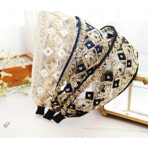 New Lace Headband High-end Craft Hand-stitched Wide Headband Sequin Hair Accessories