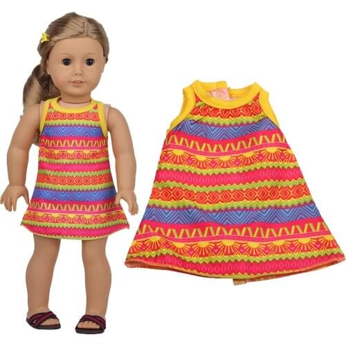 2021 New Pattern Clothes Striped Print Dress Fit 18 Inch American&43cm Baby New Born Doll Clothes Accessories