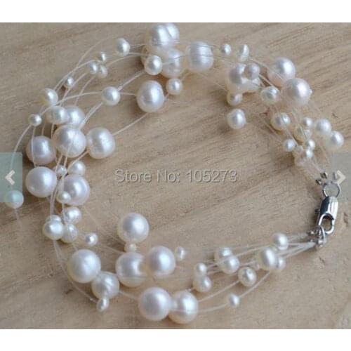 New Arriver Genuine Pearl Bracelet Babysbreath Natural Freshwater Pearl White Pearl 9 Rows 7 Inches Wedding Bridesmaids Jewelry