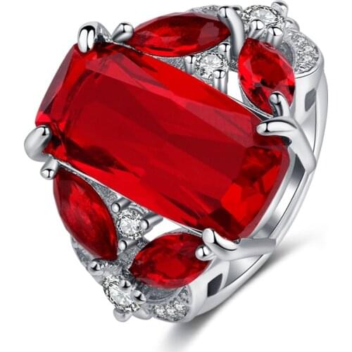 Horse Eye red Zircon Shape Square Wedding Ring Micro-inlaid Simulation Ring Jewelry Engagement Ring love gifts for Women