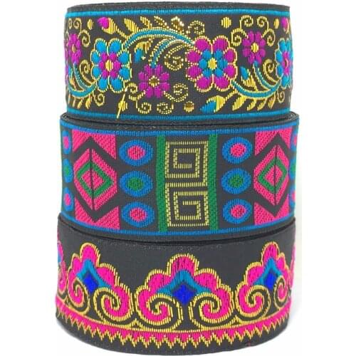 ZERZEEMOOY 1-1/4" 33cm 7yard/lot single face Woven Jacquard Ribbon Black background metal silk geometry gorgeous flowers cloud