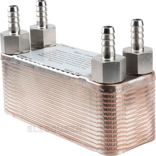 30 Plates Wort Chiller Stainless Plates Brewing Chiller With 3/4 NPT Thread Heat Exchanger With x 4pcs Barb Pump fitting