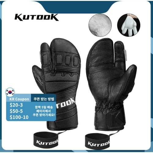 KUTOOK Goat Skin Ski Gloves Winter Thermal Skiing Snow Gloves Leather Snowmobile Mitten Snowboard Gloves Waterproof Anti Wear