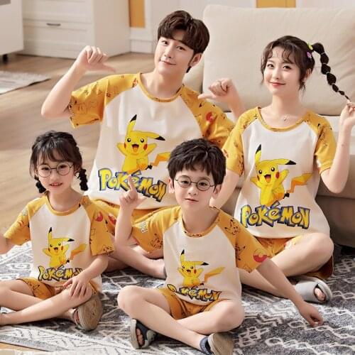 Cartoon Parent-Child Pajamas For Boys Girls Children Pure Cotton Mother-Daughter Summer Home Wear Tracksuit Kids Suit