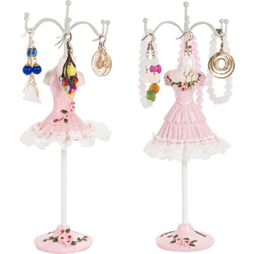 Pink Dress Model Jewelry Display Stand Earring Necklace Storage Rack Desktop Decor Ornaments Crafts Home Accessories