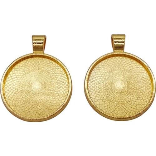 5 x Gold Large Round Pendants 25mm Setting Cabochon Cameo Base Tray Bezel Blank for Necklace Jewelry Making Findings