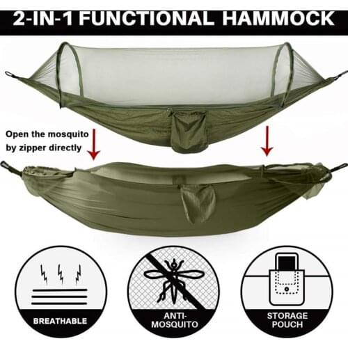 Camping Hammock with Mosquito Net, Portable Nylon Double Hammock with Tree Straps Carabiner for Indoor, Outdoor, Hiking, Travel