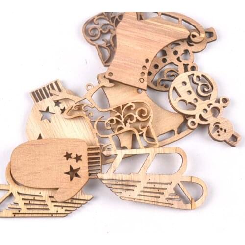 10pcs Mixed Christmas Snowman/reindeer/sled Natural Wooden Home Decoration DIY Crafts Handmade Scrapbooking Wood Ornament m1850