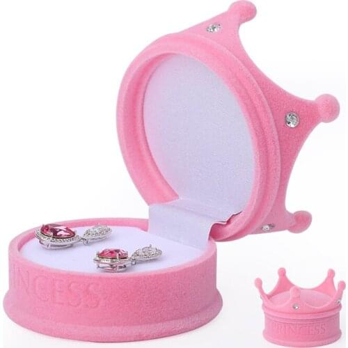 Pink Velet Crown Earrings Jewelry Packaging Box For Women Wedding Rings Pendent Jewellery Display Holder For Lover Birthday Gift
