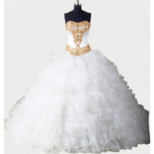 RSE279 High Quality Yiaibridal Sweetheart Neckline Organza Ruffles Puffy Ball Gown 2 Pieces white gold prom dress