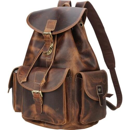 Tiding New Business Genuine Cow Leather Mens Travel Backpack Fashion Soft Solid String Rucksack Travel Pack Women 3165