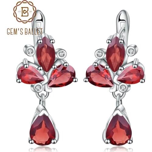 GEMS BALLET 6.84Ct Natural Red Garnet Flower Earrings 925 Sterling Silver Gemstone Drop Earrings For Women Fine Jewelry