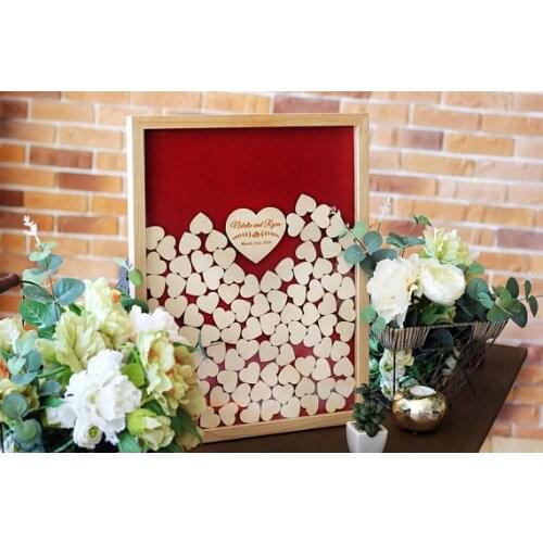 Customize rustic 3D hearts Wood frame Wedding Guest Book Alternative Souvenirs Guestbooks Drop Box party decorations