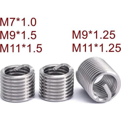 50pcs/lot Wire Thread Insert Screw Bushing M7 M9 M11 Thread Repair DIN8140 Stainless Steel